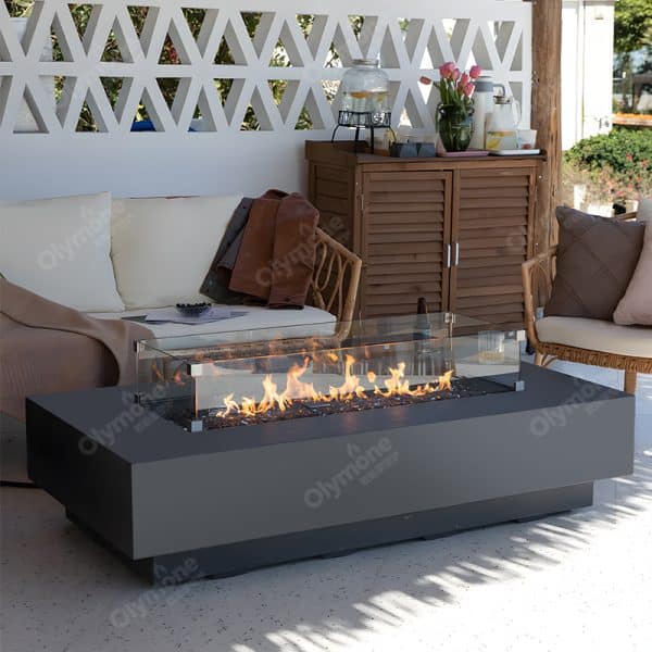 RECTANGULAR STAINLESS STEEL GAS FIRE PIT TABLE - Image 4